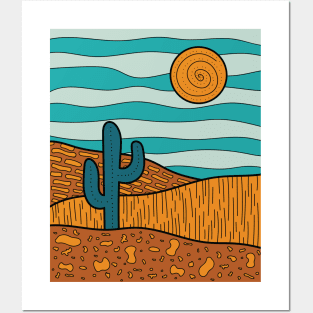 Abstract desert landscape illustration - Blue Posters and Art